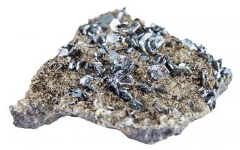 macro shooting of natural rock specimen - magnetite stone crystals on mineral rock isolated on white background