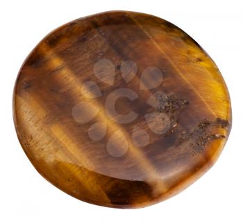 macro shooting of natural mineral stone - cabochon from tigers eye gemstone isolated on white background