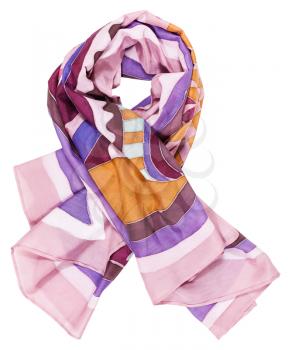 knotted scarf from pink painted silk batik isolated on white background