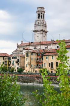 travel to Italy - Verona cityscape with bell tower of cathedral and waterfront of Adige river