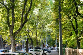 travel to Italy - green street in Bologna city in sunny october day