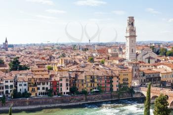 travel to Italy - panorama with Verona city with Duomo from Castel San Pietro