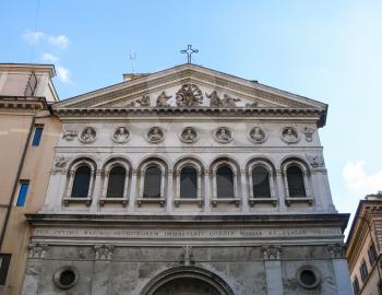 travel to Italy - facade of Santa Chiara Church on Piazza di Santa Chiara in Rome city