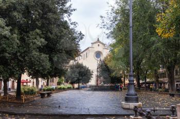 travel to Italy - Piazza Santo Spirito with fountain and Basilica di Santo Spirito in Florence city in autumn