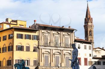 travel to Italy - sculptures and houses on Piazza della Signoria in Florence city
