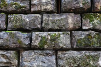 travel to Italy - black stone blocks covered with moss in wall of Palazzo Pitti in Florence city