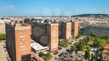 above view of residential quarter in Barcelona city in sunny spring day