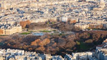 travel to France - above view of Luxembourg garden in Paris town at winter sunset from Tour Maine - Montparnasse (Montparnasse Tower)