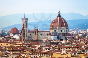 travel to Italy - above view of Florence Duomo Santa maria del fiore from Piazzale Michelangelo in autumn evening