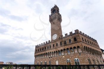 travel to Italy - view of Palazzo Vecchio in rain in Florence city