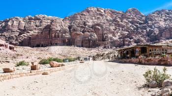 PETRA, JORDAN - FEBRUARY 21, 2012: bedouin market on central square in ancient Petra town. Rock-cut town Petra was established about 312 BC as the capital city of the Arab Nabataean