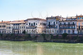 travel to Italy - houses on waterfronts in Verona city in spring