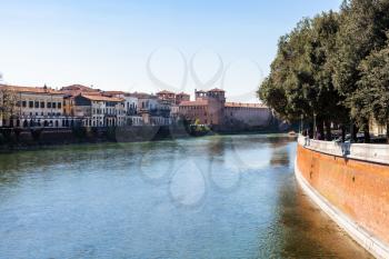 travel to Italy - view of Adige river with Castelvecchio (Scaliger) Castel in Verona city in spring