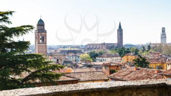 travel to Italy - view of Verona city with bell towers in spring