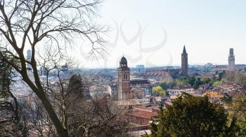 travel to Italy - view of Verona city with urban towers in spring