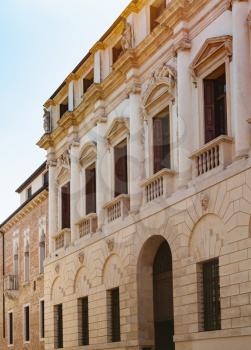 travel to Italy - palazzo on street contra porti in Vicenza city in spring.