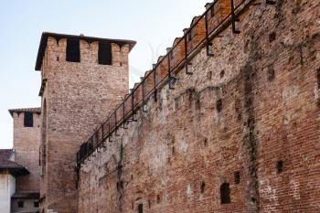 travel to Italy - wall of Castelvecchio (Scaliger) Castel in Verona city in spring