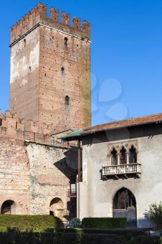 travel to Italy - Tower and museum bulding of Castelvecchio (Scaliger) Castel in Verona city in spring