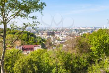 travel to Ukraine - view of Zamkova Hora hill (Castle Hill) and Podil district in Kiev city in spring