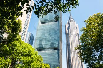 travel to China - modern glass buildings in Guangzhou city in spring season