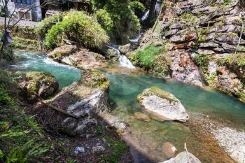 travel to China - mountain stream in Longsheng Hot Springs National Forest Park in Jiangdi village of Xiangshan District in spring season