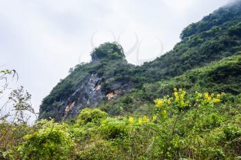 travel to China - overgrown rock of karst mountain in Yangshuo County in spring season
