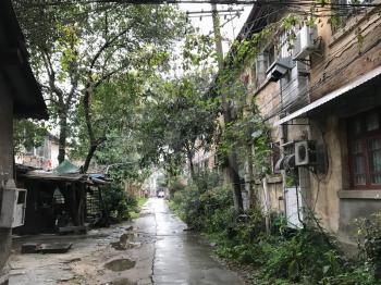 travel to China - old apartment houses in residential district of Guilin city in spring season