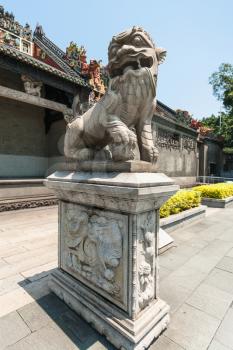 GUANGZHOU, CHINA - APRIL 1, 2017: statue in court of Chen Clan Ancestral Hall academic temple (Guangdong Folk Art Museum) in Guangzhou. The house was prepared for the imperial examinations in 1894