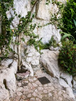 Travel to Provence, France - mountain footpath and street in medieval town Eze