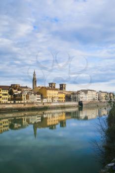 travel to Italy - view of Arno River and houses on Lungarno delle grazie in Florence city in sunny winter day