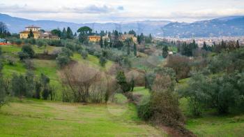 travel to Italy - above view of in Florence city suburb from Piazzale Michelangelo in sunny winter day