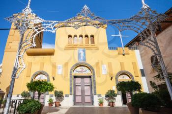 travel to Sicily, Italy - facade of Chiesa di San Pancrazio in Giardini Naxos town in summer