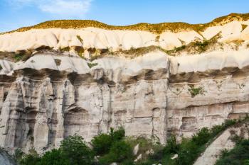 Travel to Turkey - rock walls of ravine near Goreme town in Cappadocia in spring