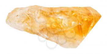 macro shooting of natural rock specimen - crystal of Citrine (yellow quartz) gemstone isolated on white background from Brazil