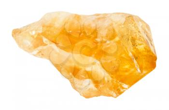 macro shooting of natural rock specimen - rough crystal of Citrine (yellow quartz) gemstone isolated on white background from Brazil