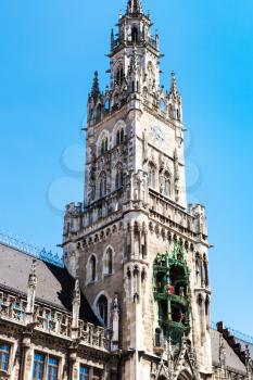 Travel to Germany - tower of New Town Hall (Neues Rathaus) on Marienplatz in Munich city