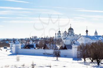 The Convent of the Intercession (Pokrovsky Monastery) in Suzdal town in winter in Vladimir oblast of Russia
