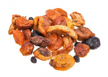 pile of various dried fruits for compote isolated on white background
