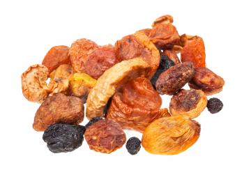 pile of various dried fruits isolated on white background