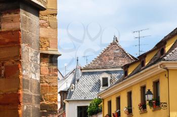 travel to france - old urban houses on street in Colmar city in summer day