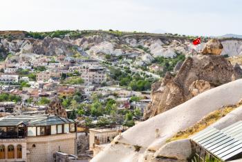 Travel to Turkey - residential buildings in Goreme town in Cappadocia in spring