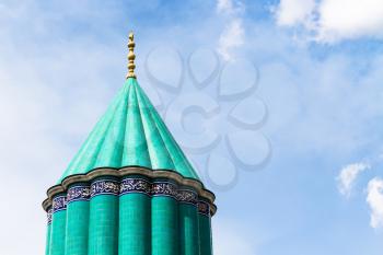 Travel to Turkey - green dome of Mausoleum of Jalal ad-Din Muhammad Rumi (Mevlana) and Dervish Lodge (Tekke) of the muslim Mevlevi order in Konya city