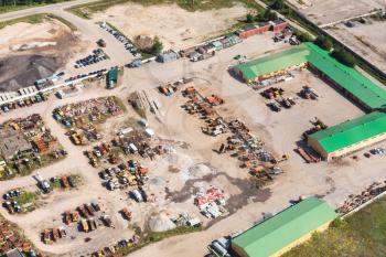 above view of country motor depot near Istra town in Moscow Region in summer day
