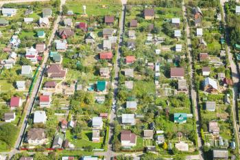 above view of country houses in suburb village in Moscow Region in Rozhdestveno village of Istrinsky district