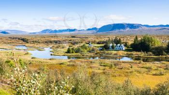 travel to Iceland - panoramic view of rift valley in Thingvellir national park in september