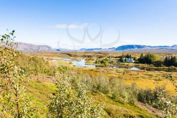 travel to Iceland - panorama of rift valley in Thingvellir national park in september