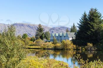 travel to Iceland - apartment houses in Thingvellir national park in autumn