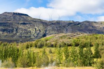 travel to Iceland - mountains near Haukadalur geyser valley in september