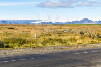 travel to Iceland - pasture near Biskupstungnabraut road near Gullfoss waterfall in autumn
