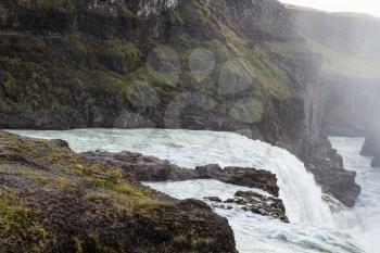 travel to Iceland - water stream in Gullfoss waterfall in autumn